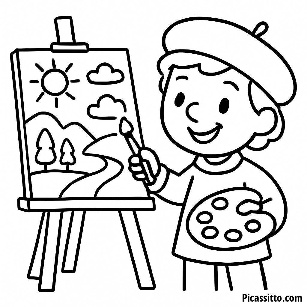 Pagina da Colorare di un Artista Allegro