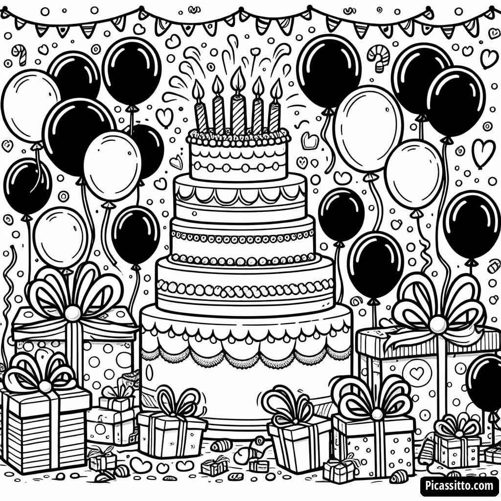 Página para Colorear de Cumpleaños Alegre