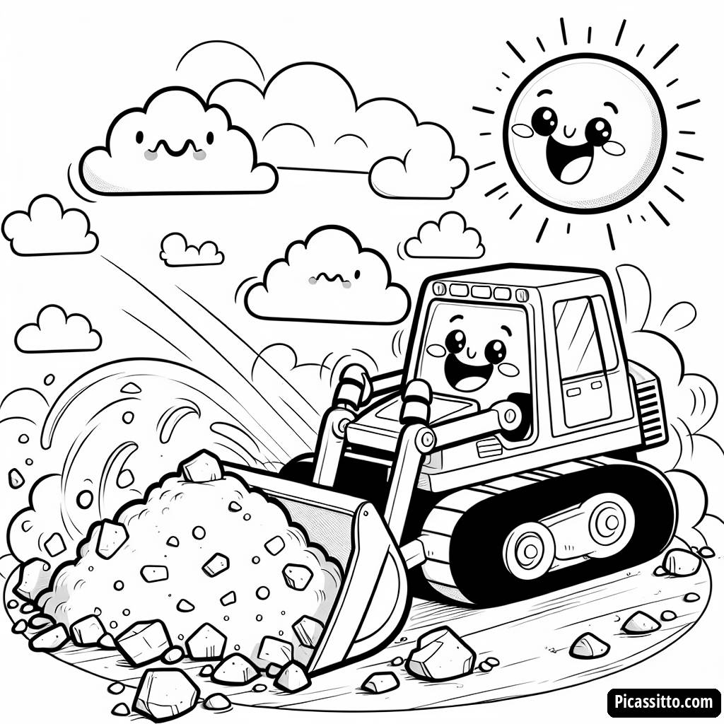 Página para Colorear de un Bulldozer Alegre