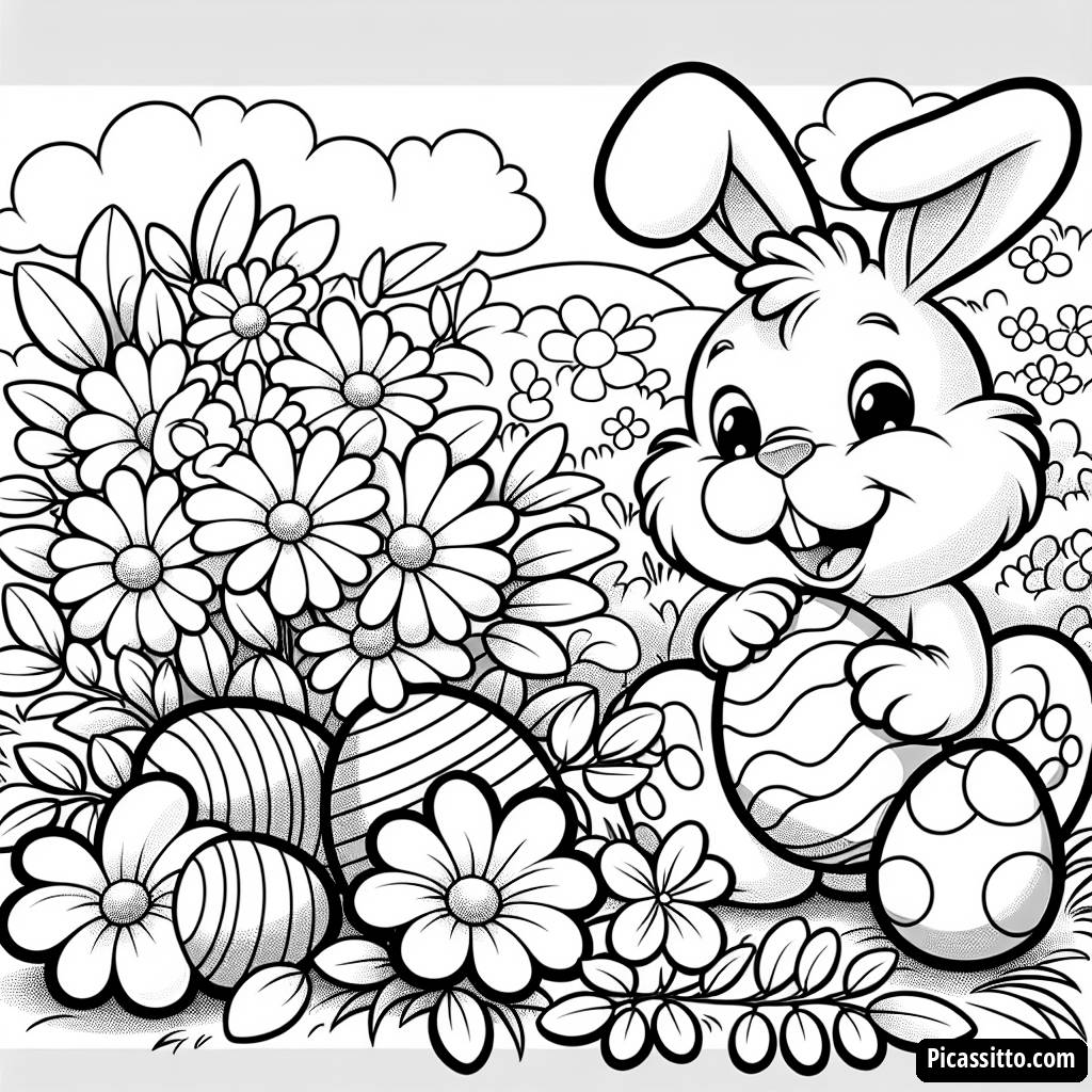 Pagina da Colorare di Coniglio Allegro per Pasqua