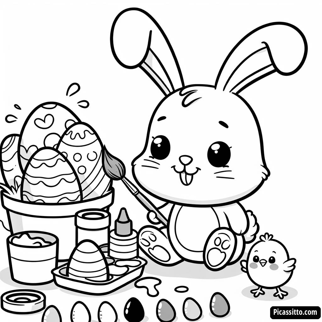 Cheerful Bunny Painting Eggs Coloring Page