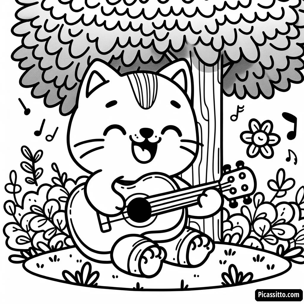 Page à Colorier du Chat Joyeux Jouant de la Guitare