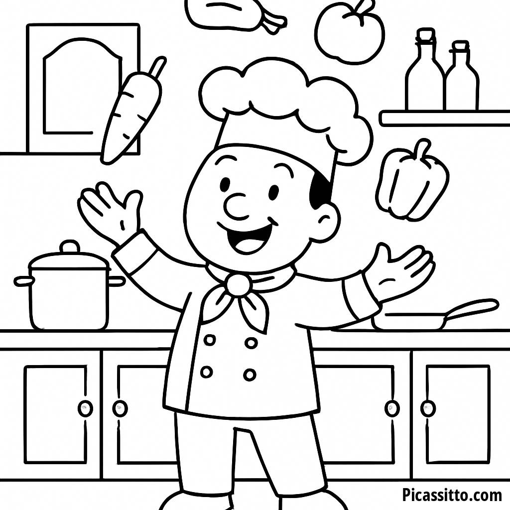 Fröhlicher Koch mit Gemüse Farbseite