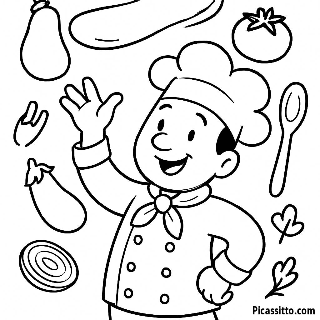 Fröhlicher Koch Pizzateig Ausmalbild