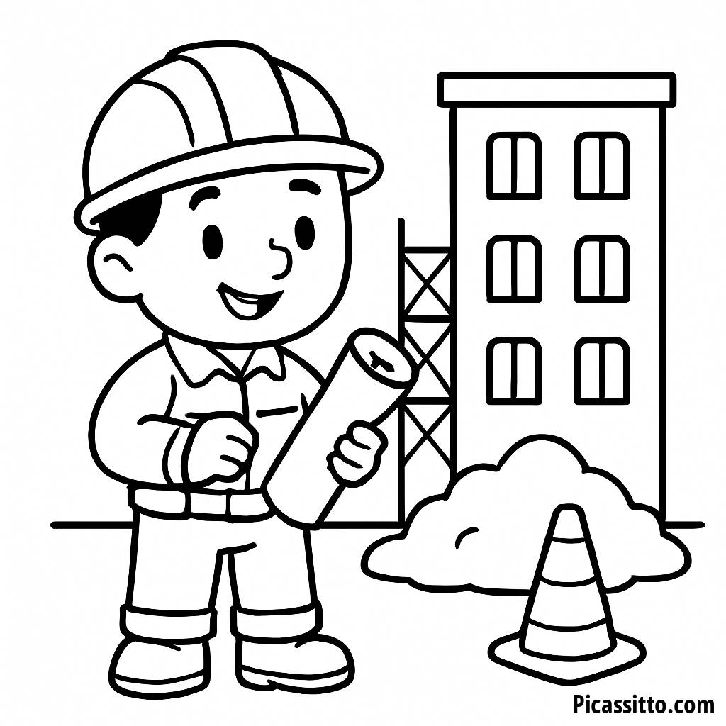 Página para Colorir de um Trabalhador da Construção Alegre