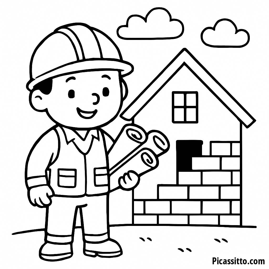 Cheerful Construction Worker Coloring Page