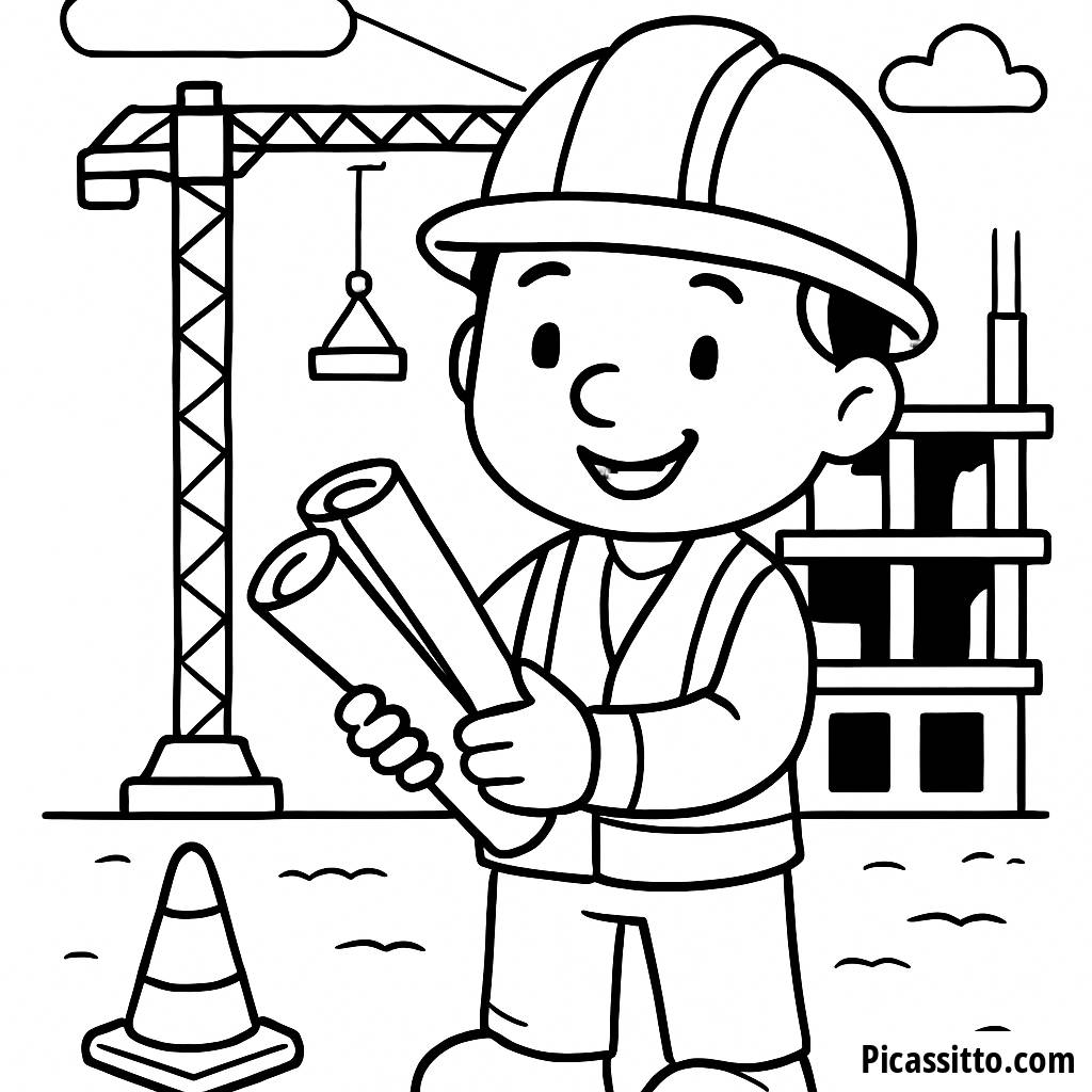 Página para Colorear de un Alegre Trabajador de la Construcción