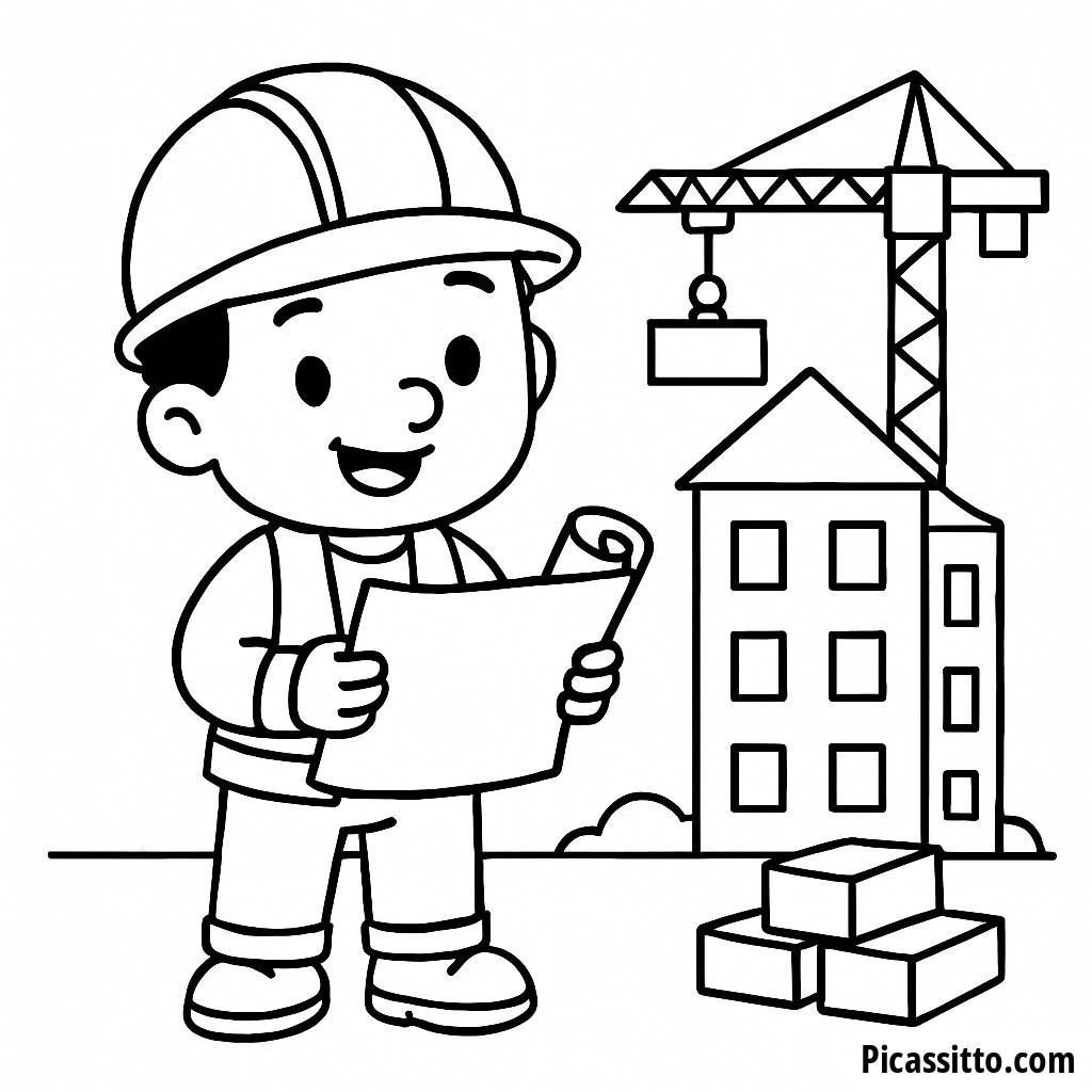 Cheerful Construction Worker Coloring Page