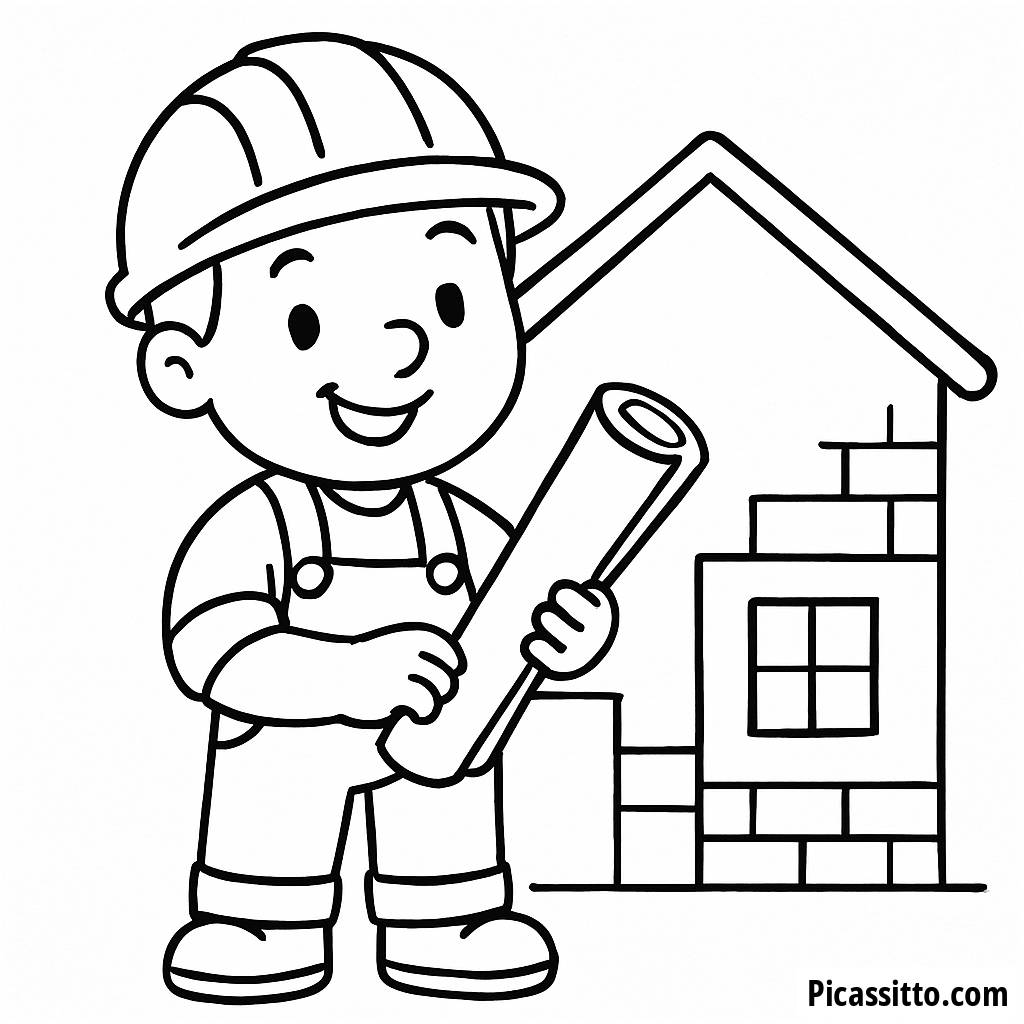 Página para Colorear de un Alegre Trabajador de la Construcción