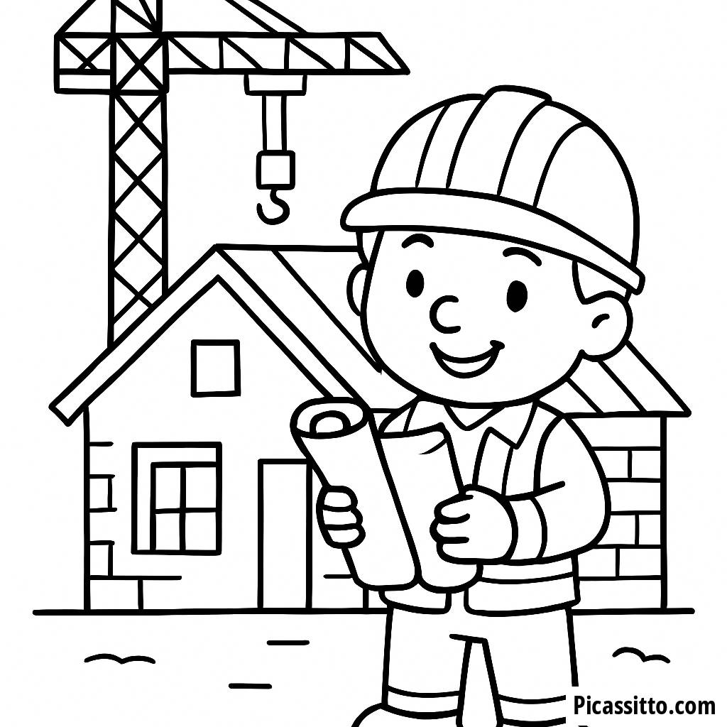 Pagina da Colorare del Felice Lavoratore Edile