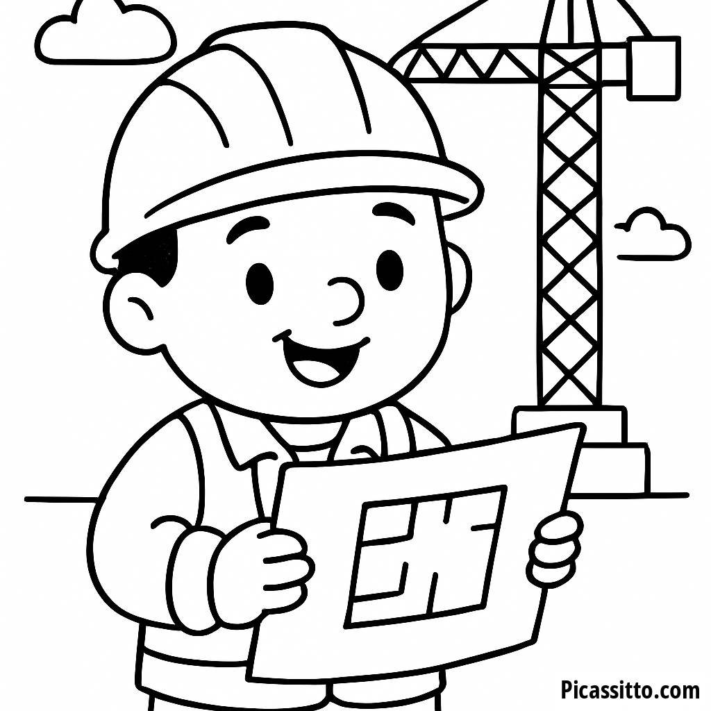 Página para Colorear del Alegre Trabajador de Construcción