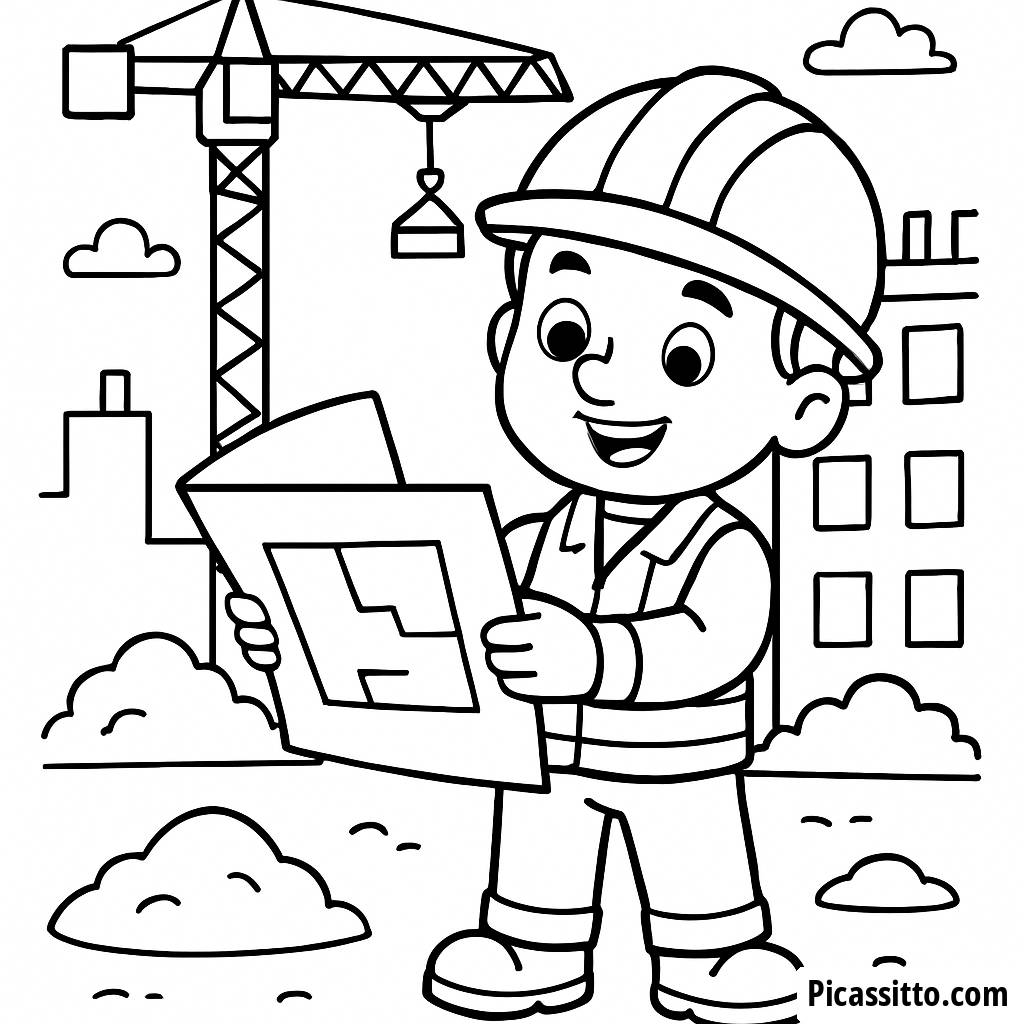 Pagina da Colorare di un Allegro Lavoratore Edile
