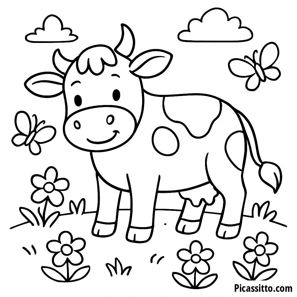 Pagina da Colorare della Mucca Allegra