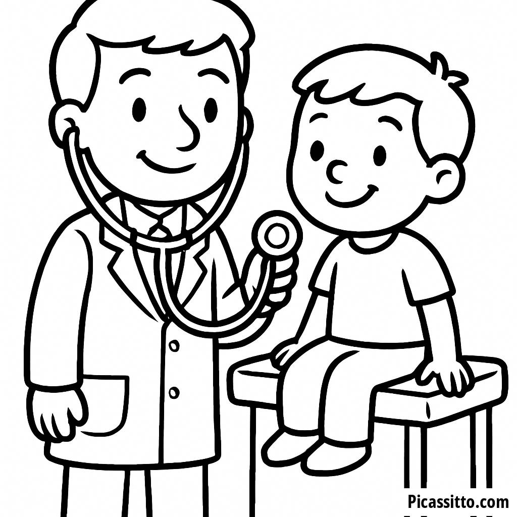 Pagina da Colorare di un Medico Allegro