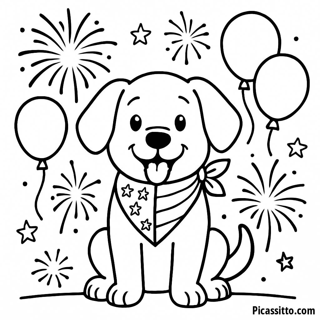 Fröhlicher Hund Malvorlage zum Unabhängigkeitstag