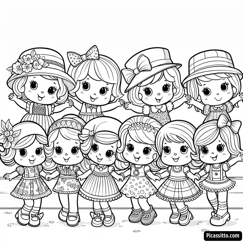Раскраска с Веселыми Куклами