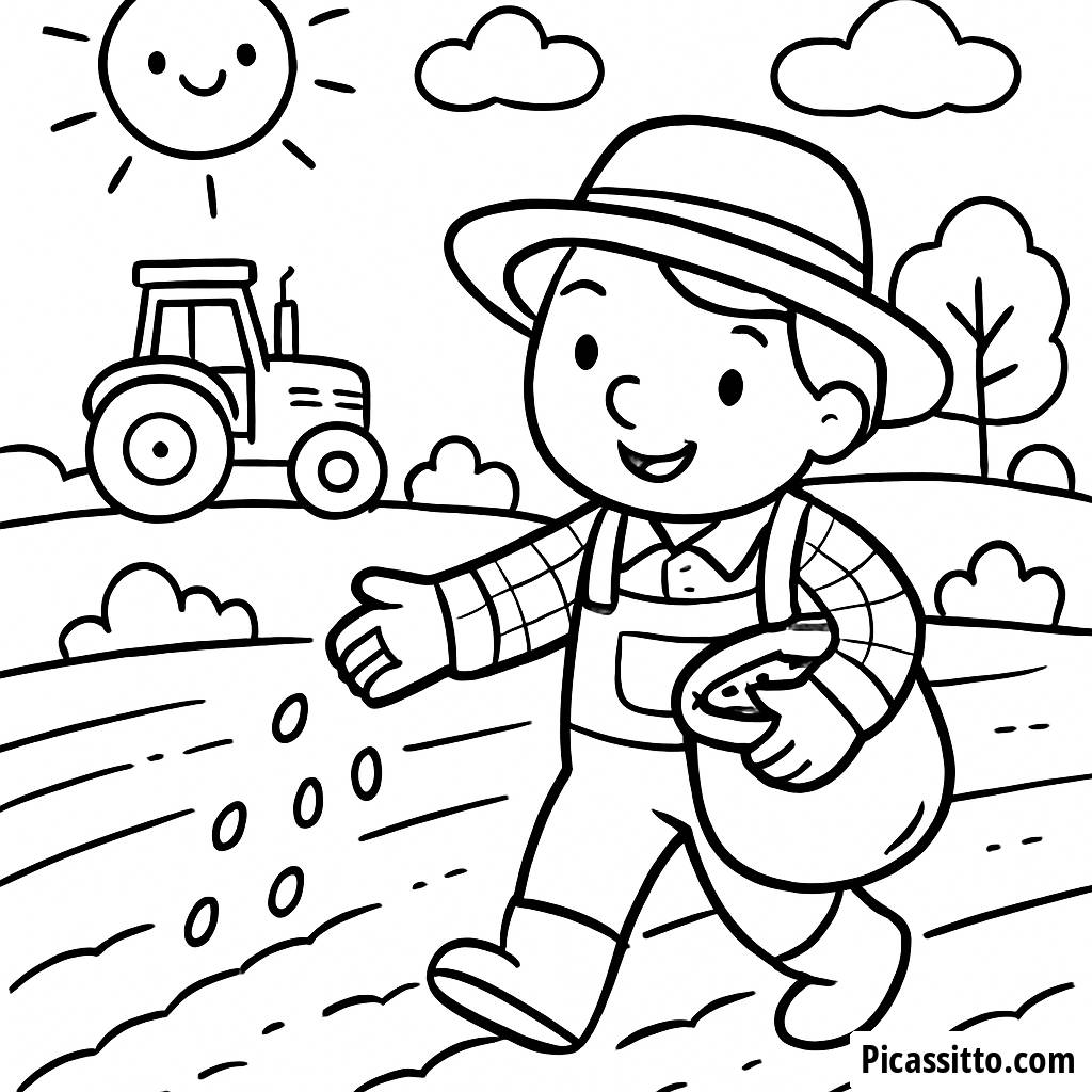 Página para Colorear de un Alegre Agricultor