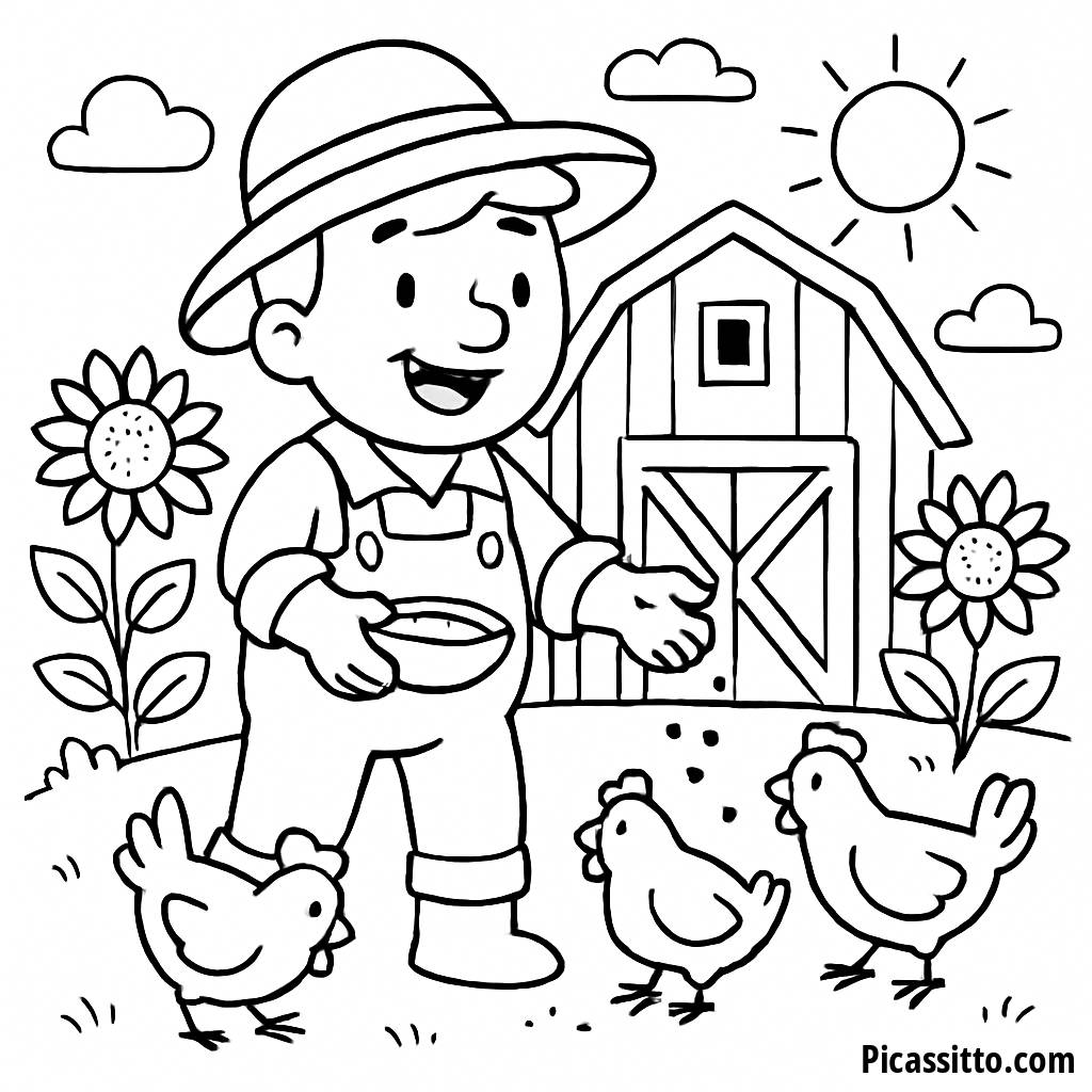 Página para Colorear de un Agricultor Alegre