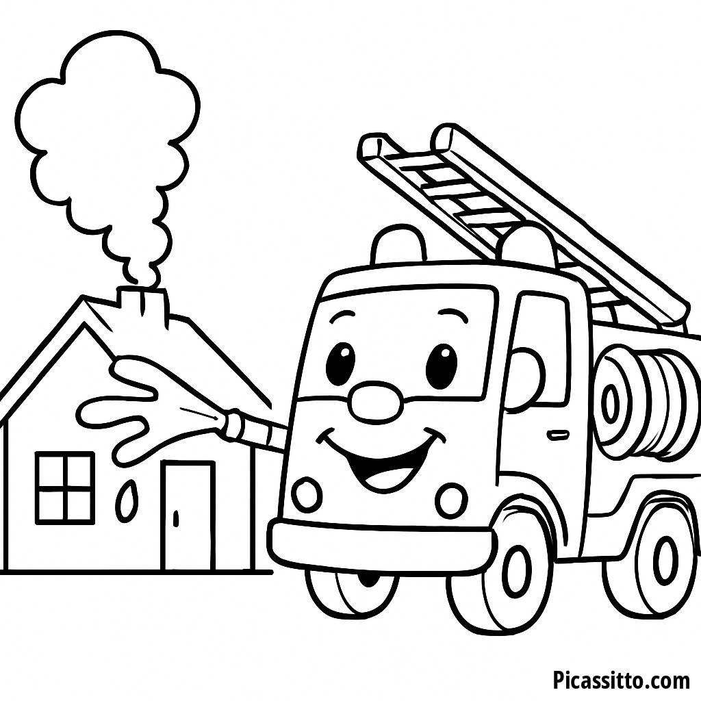 Page à Colorier de Camion de Pompier Joyeux