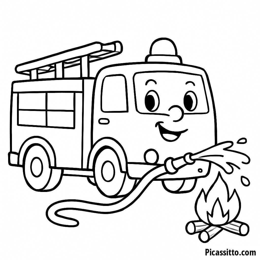 Раскраска Веселого Пожарного Машины