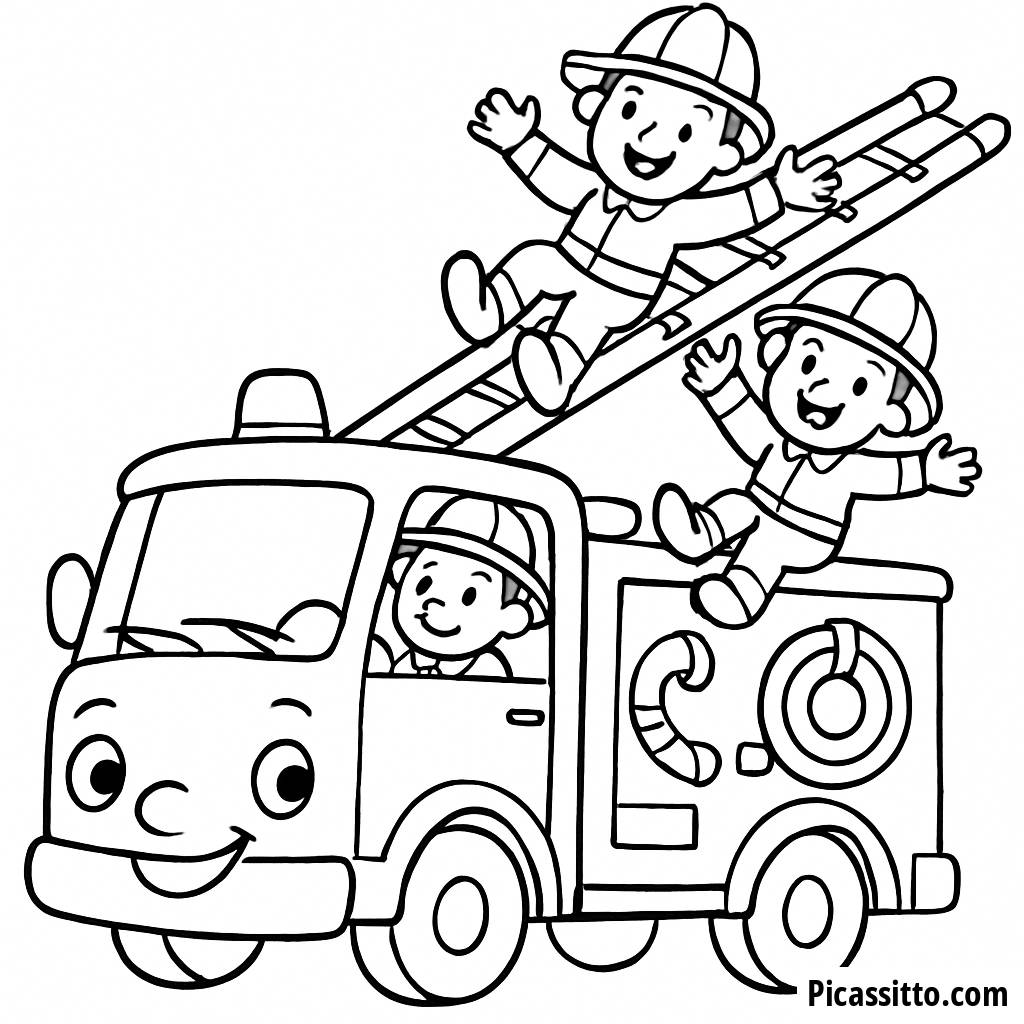 Cheerful Fire Truck Coloring Page