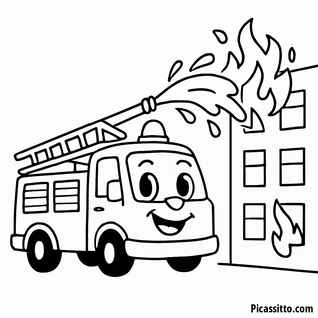 Fröhliche Feuerwehrwagen Ausmalbild