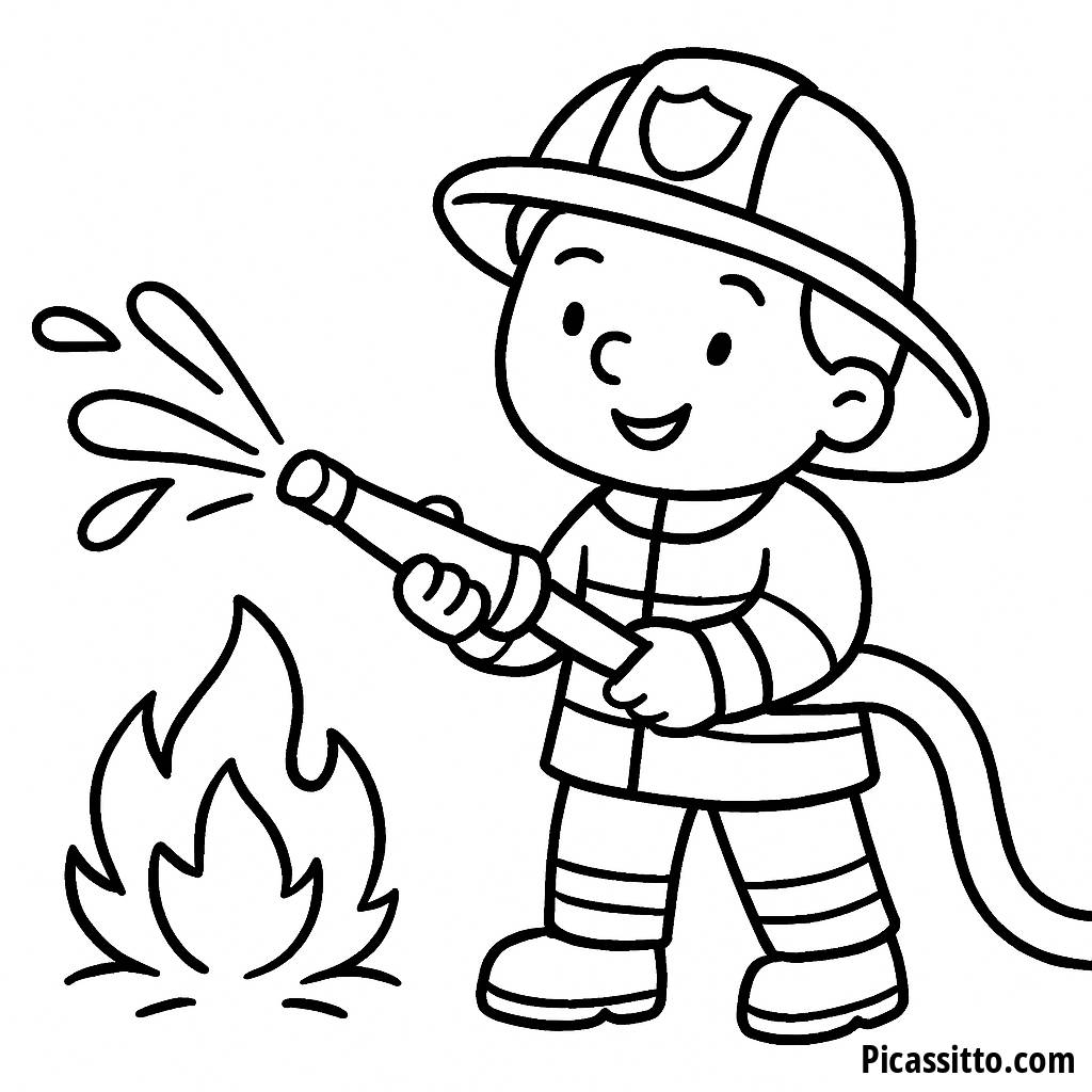 Cheerful Firefighter Coloring Page