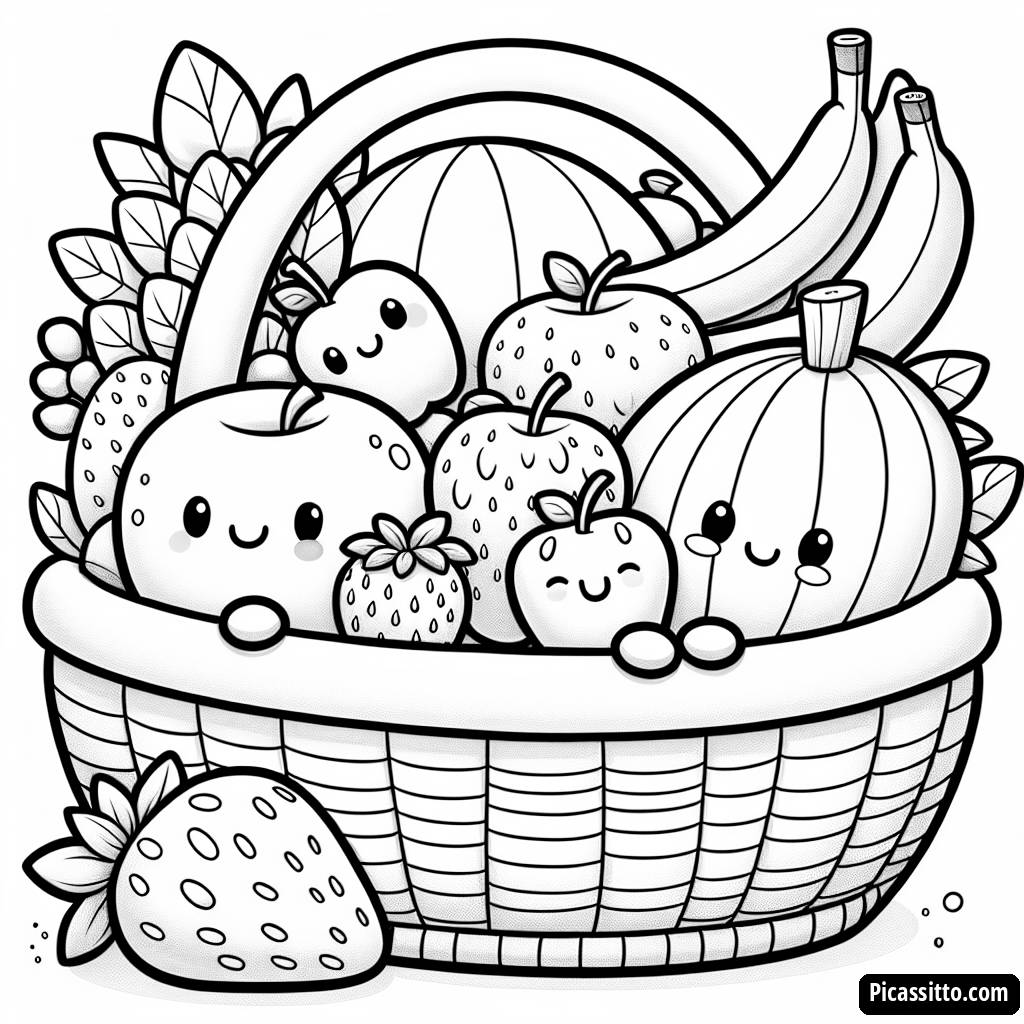 Cheerful Fruit Basket Coloring Page