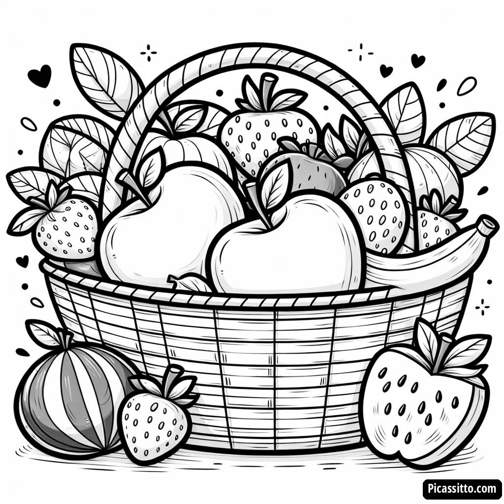 Fröhliche Obstkorb Malvorlage