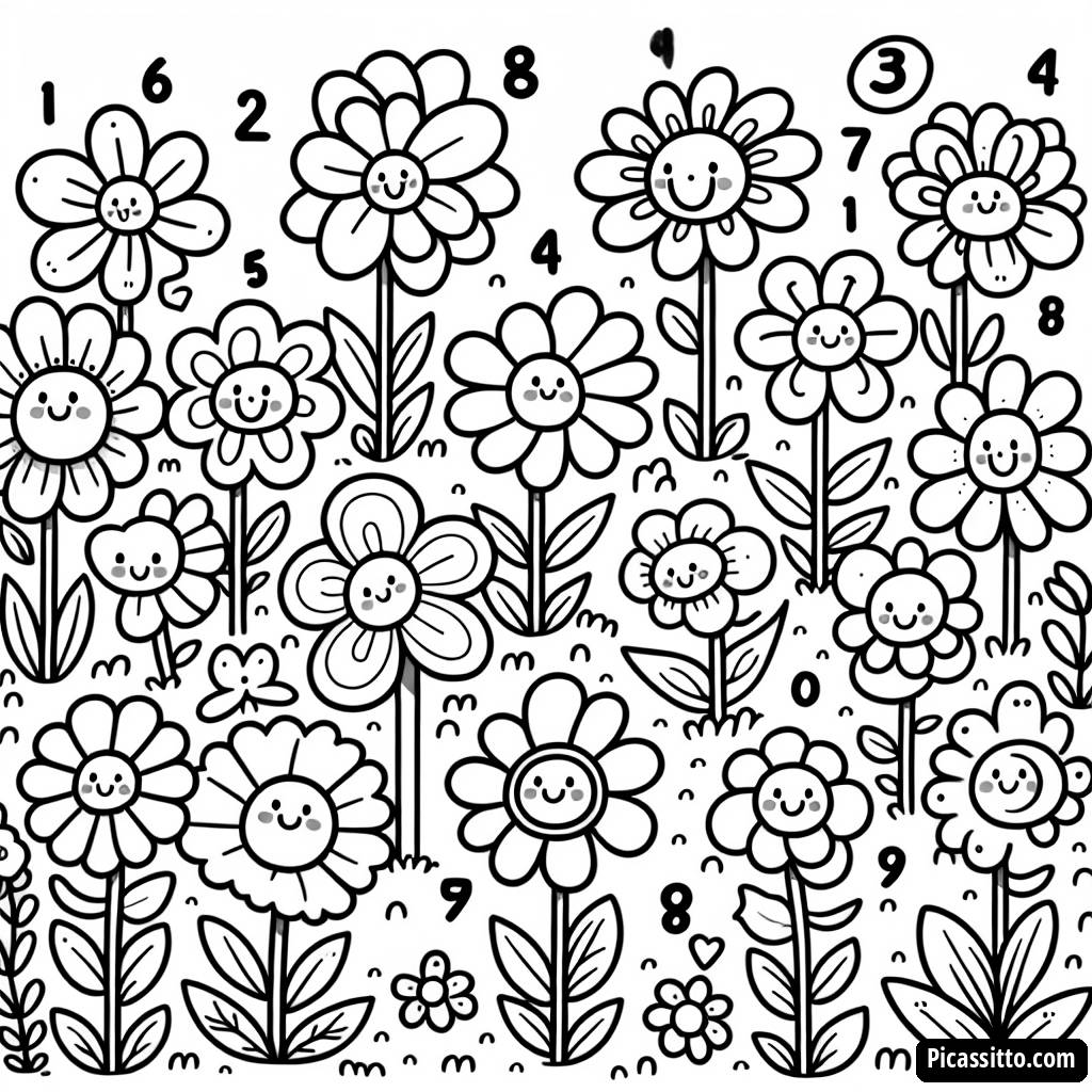 Fröhliche Garten Zahlen Malvorlage