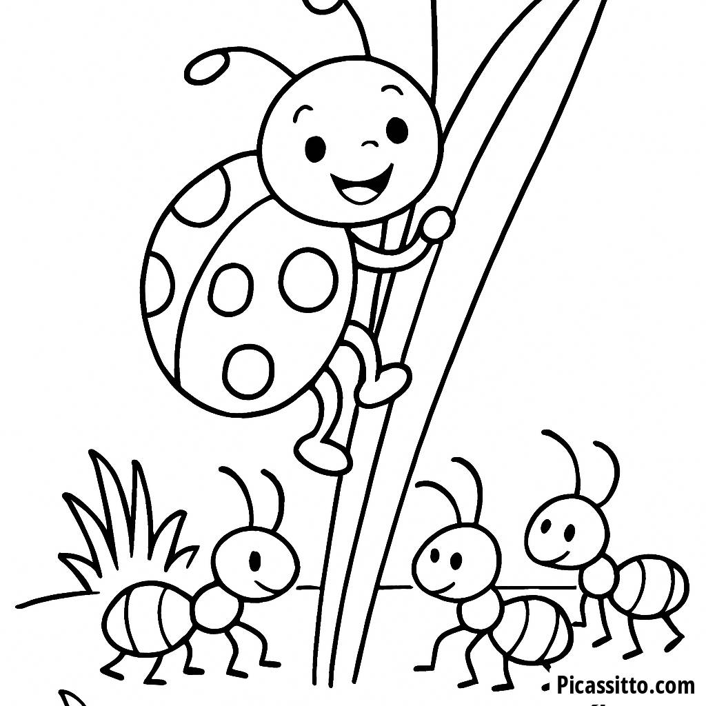 Pagina da Colorare con una Felice Coccinella