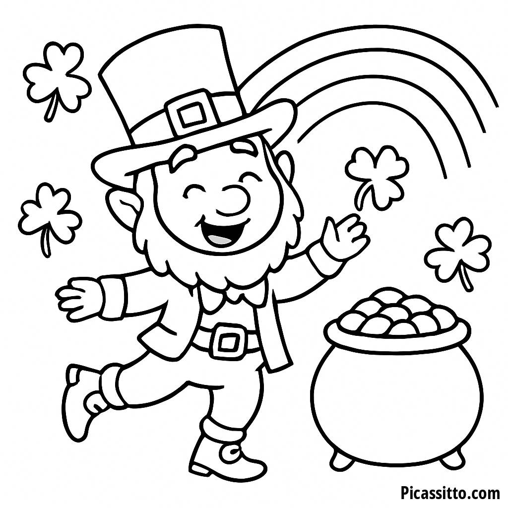 Cheerful Leprechaun Coloring Page