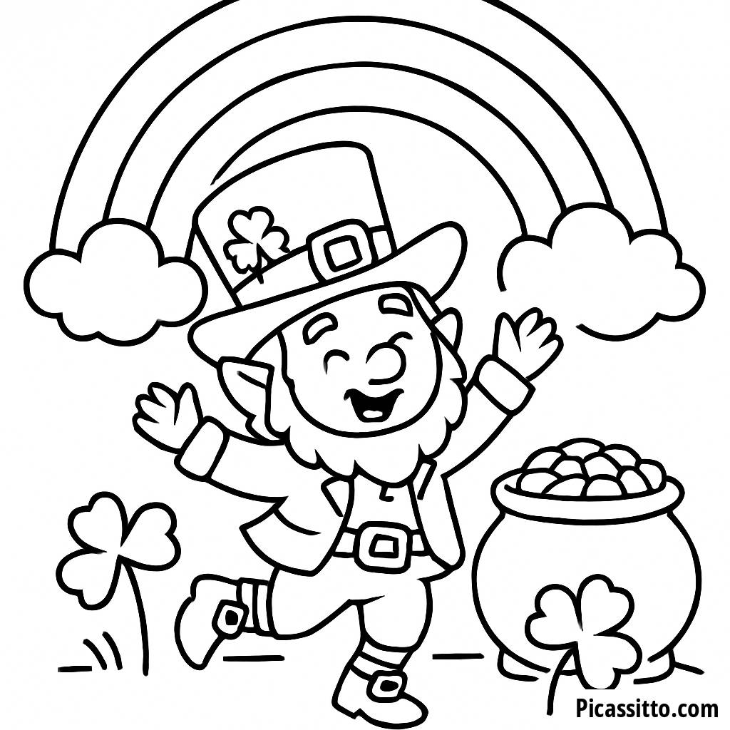 Fröhliche Leprechaun-Tanz-Ausmalbild