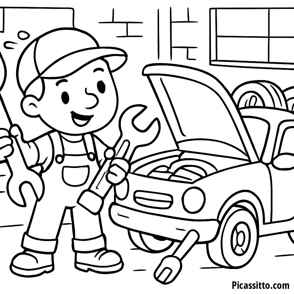 Page à Colorier Mécanicien Joyeux