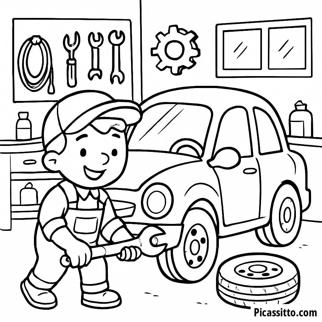 Cheerful Mechanic Coloring Page