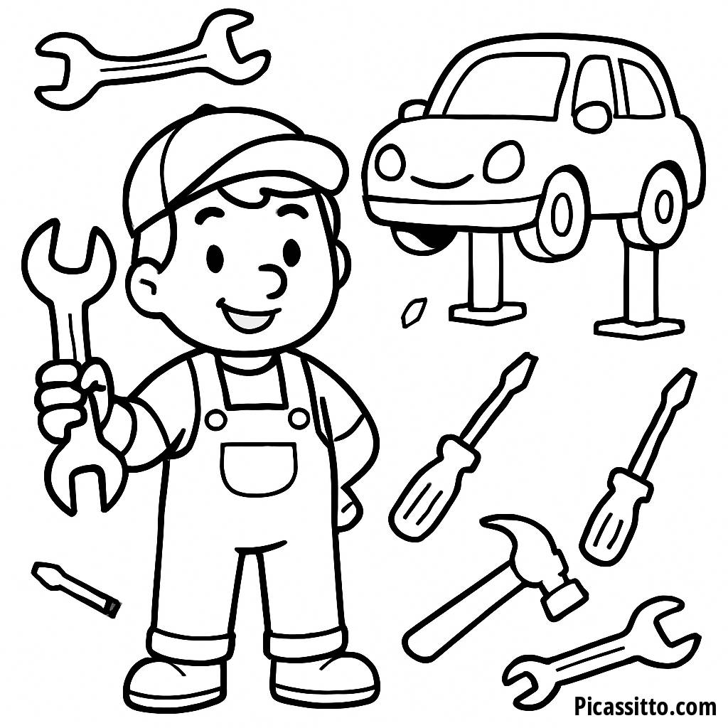 Fröhliche Mechaniker Malvorlage