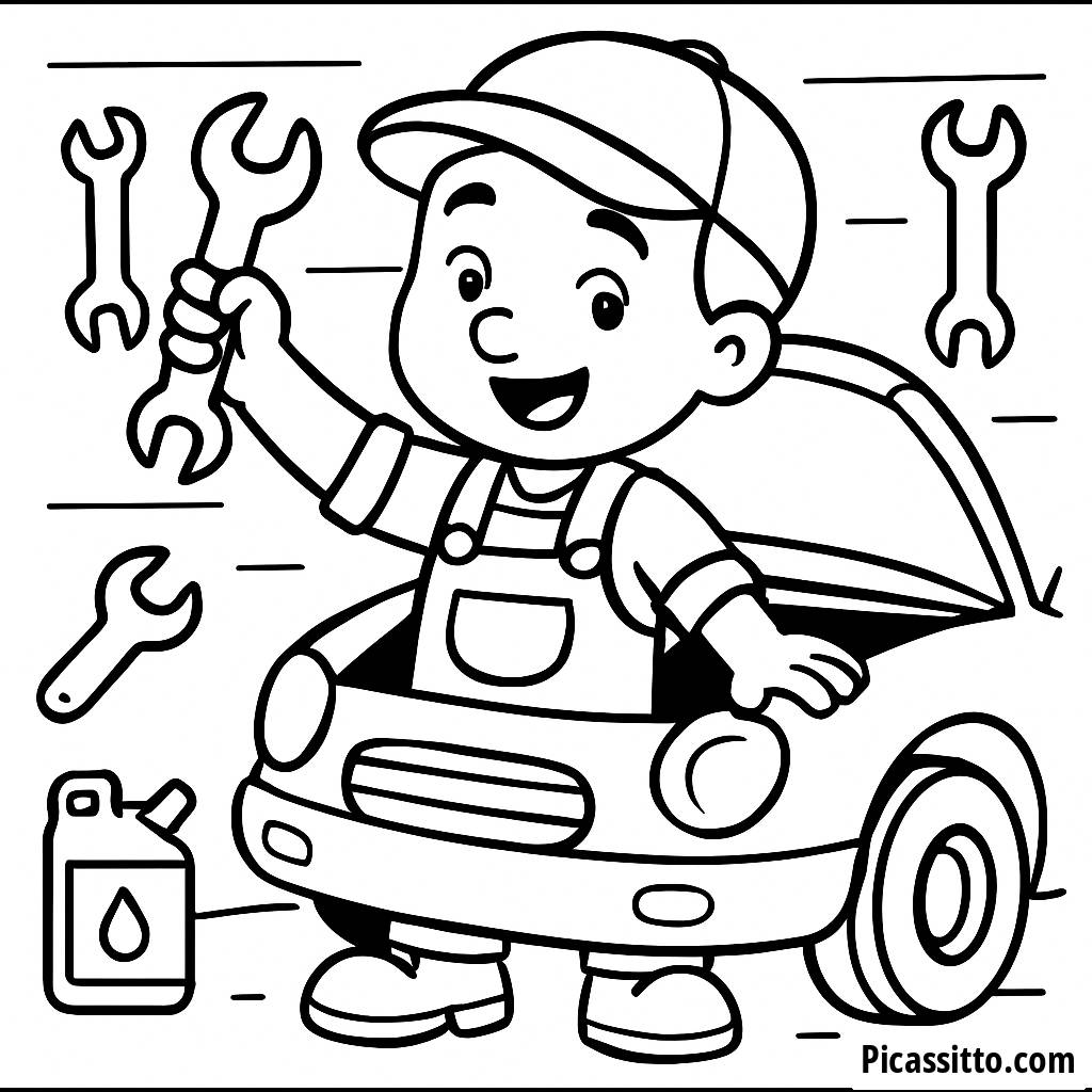 Página para Colorear de Mecánico Alegre