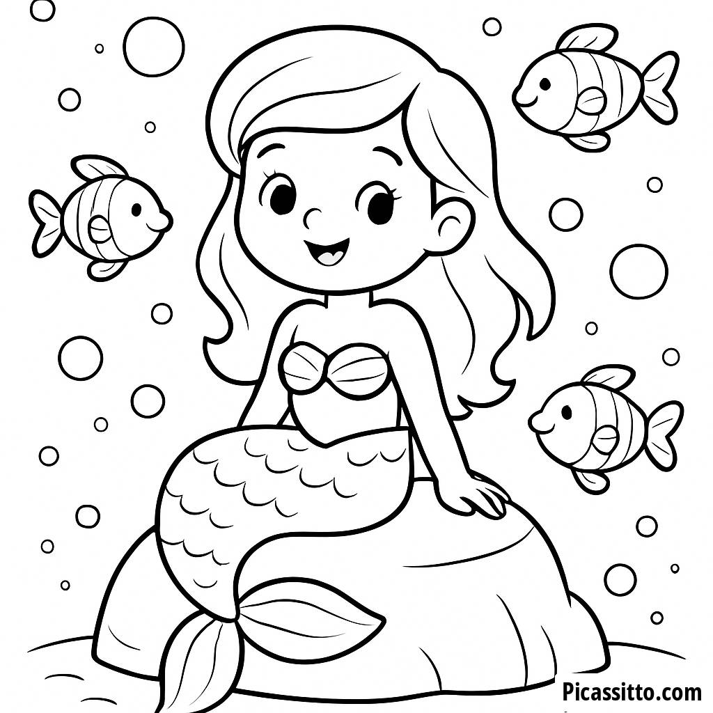 Página para Colorir da Sereia Alegre