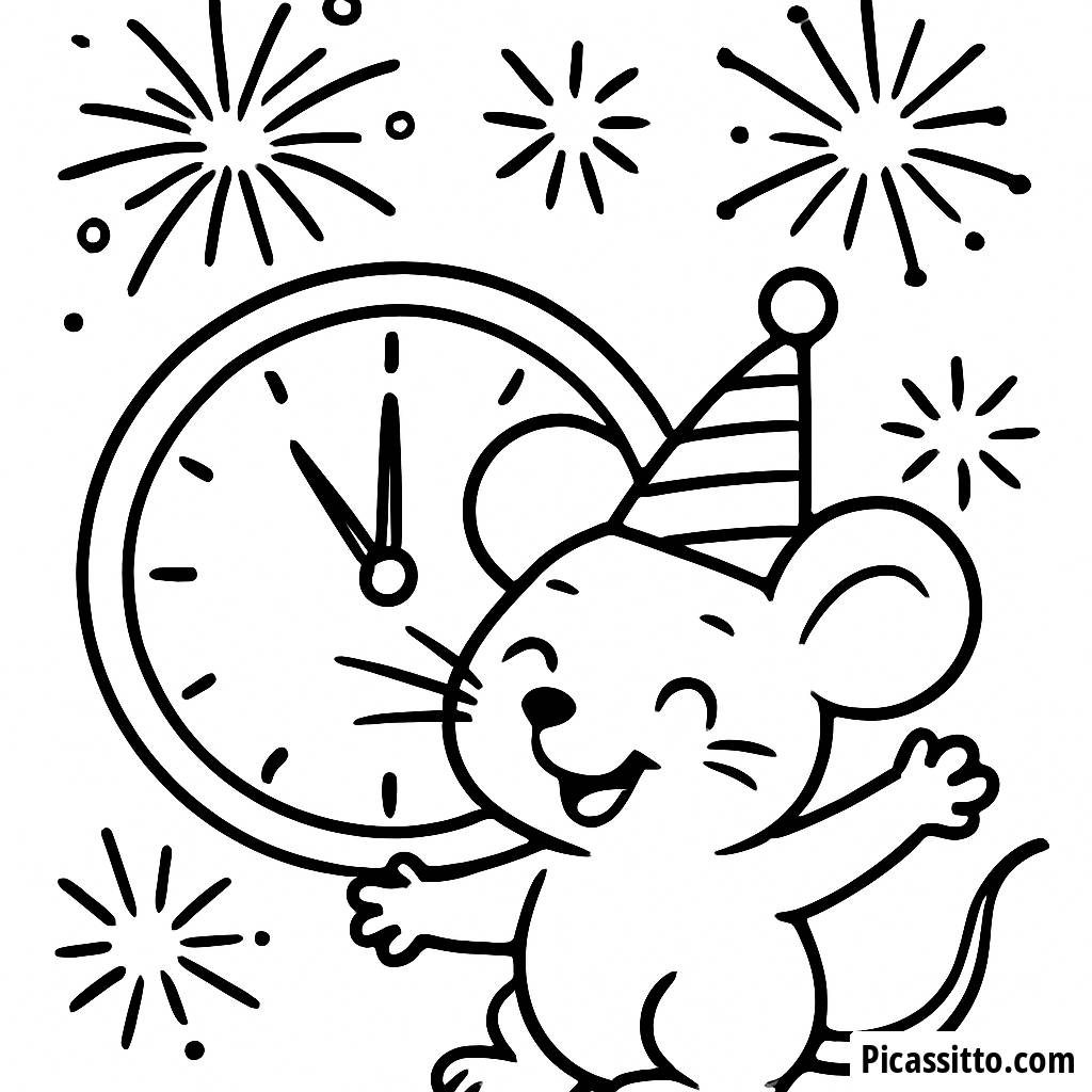 Pagina da Colorare del Topo Allegro per Capodanno