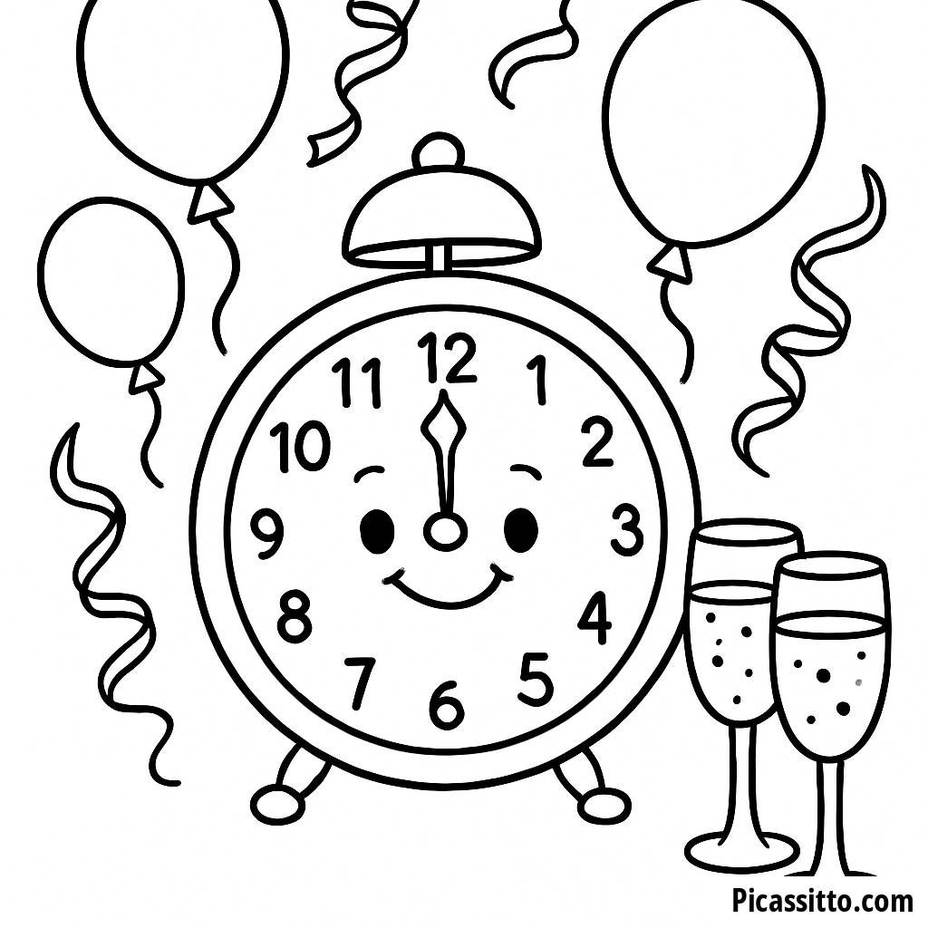Page à Colorier du Joyeux Horloge de Nouvel An