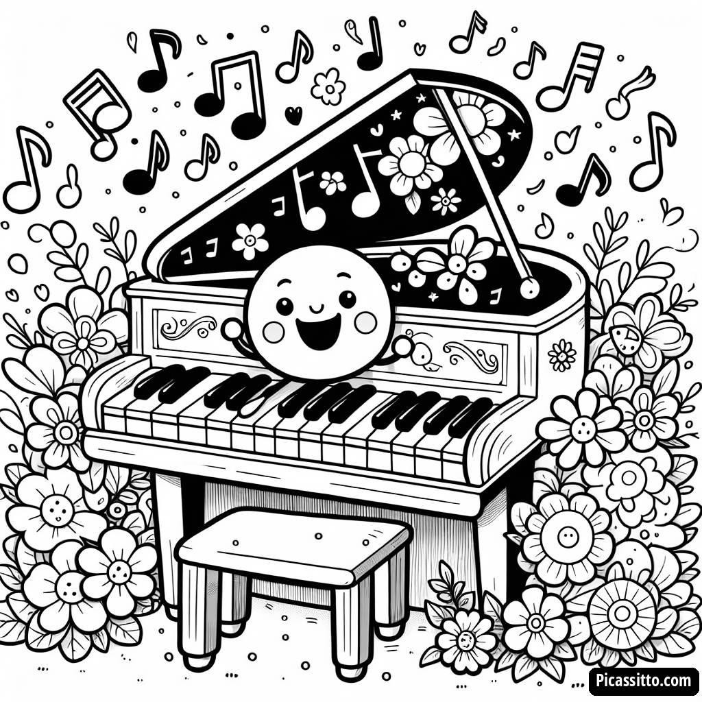 Cheerful Piano Coloring Page