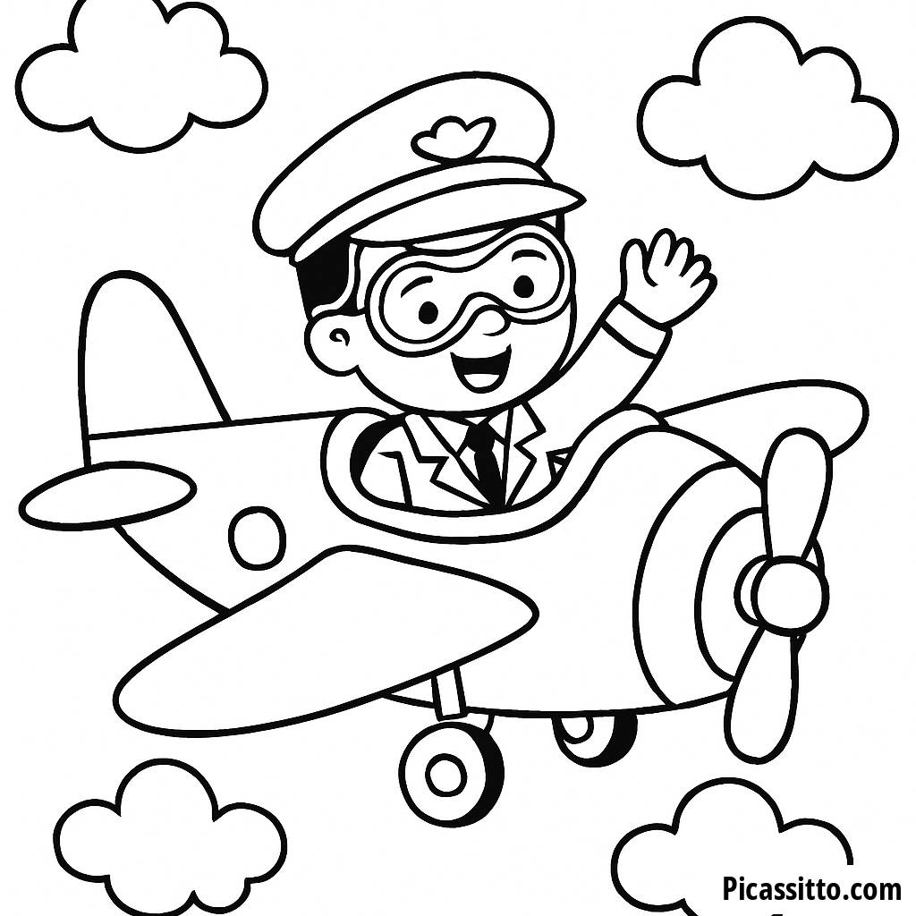 Página para Colorear de un Piloto Alegre