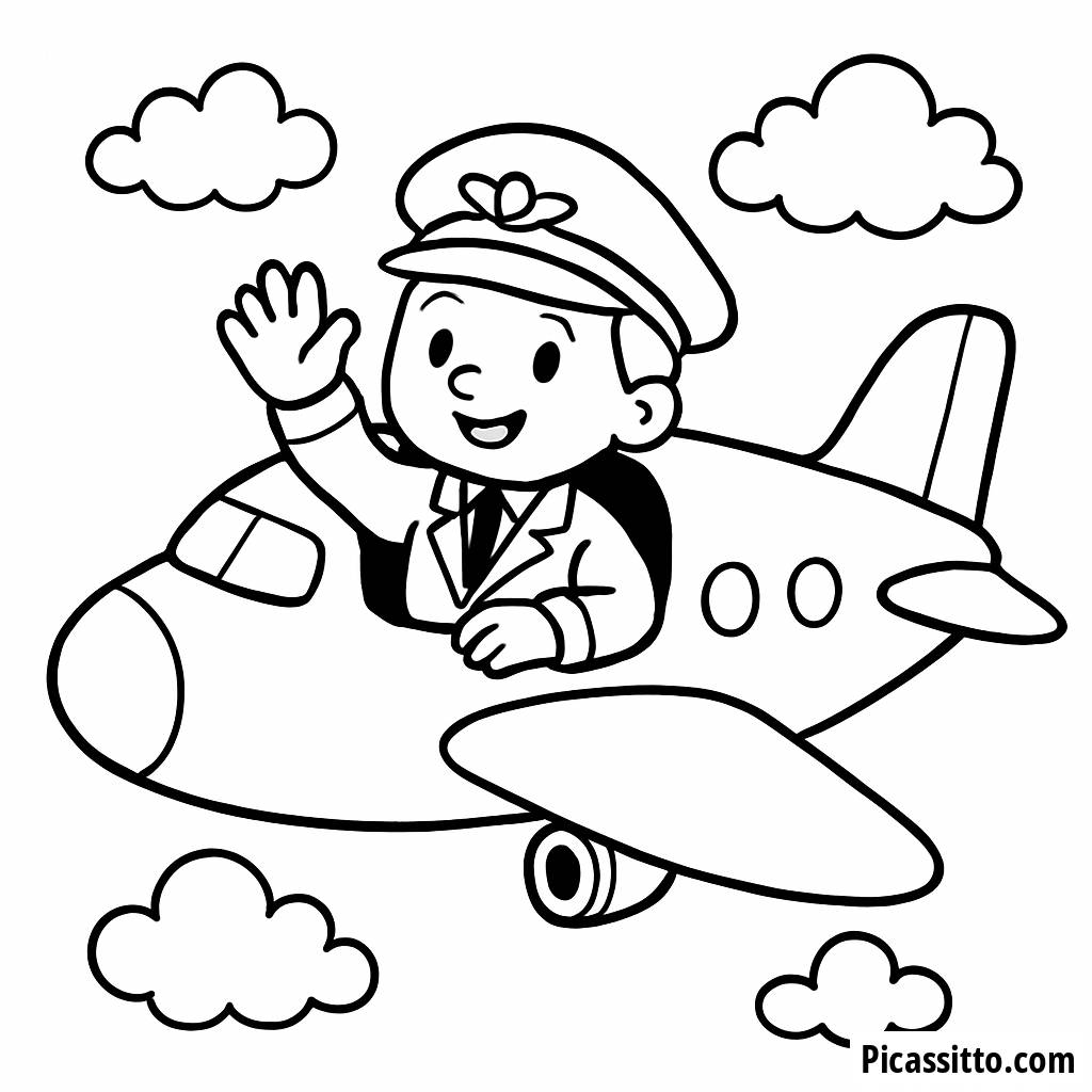 Cheerful Pilot Coloring Page