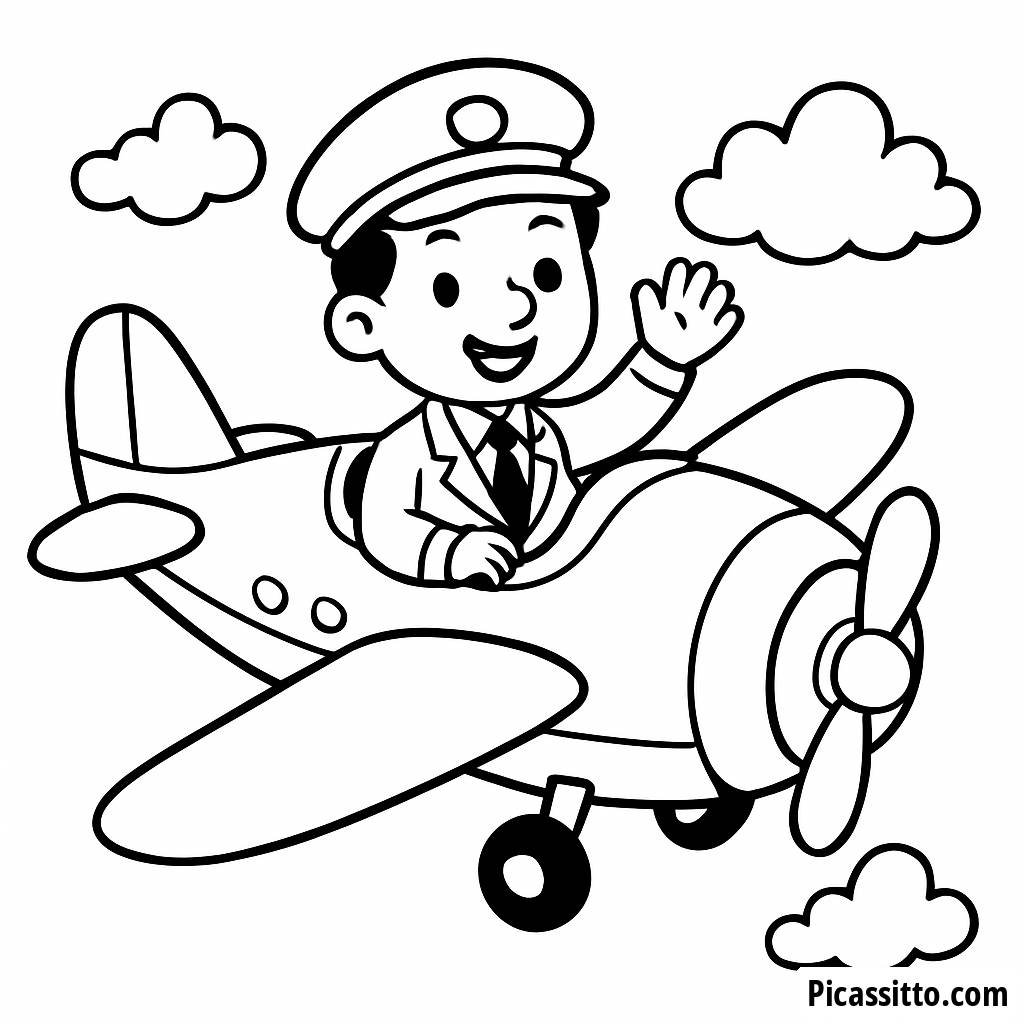 Cheerful Pilot Coloring Page