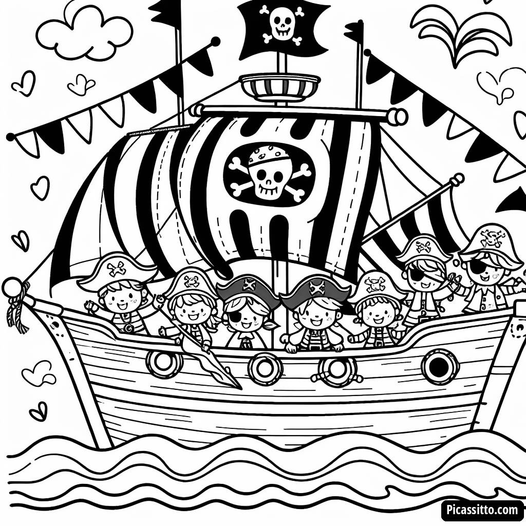 Fröhliches Piratenschiff Ausmalbild
