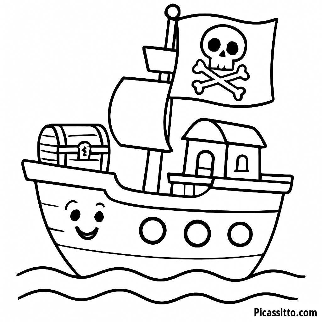 Cheerful Pirate Ship Coloring Page