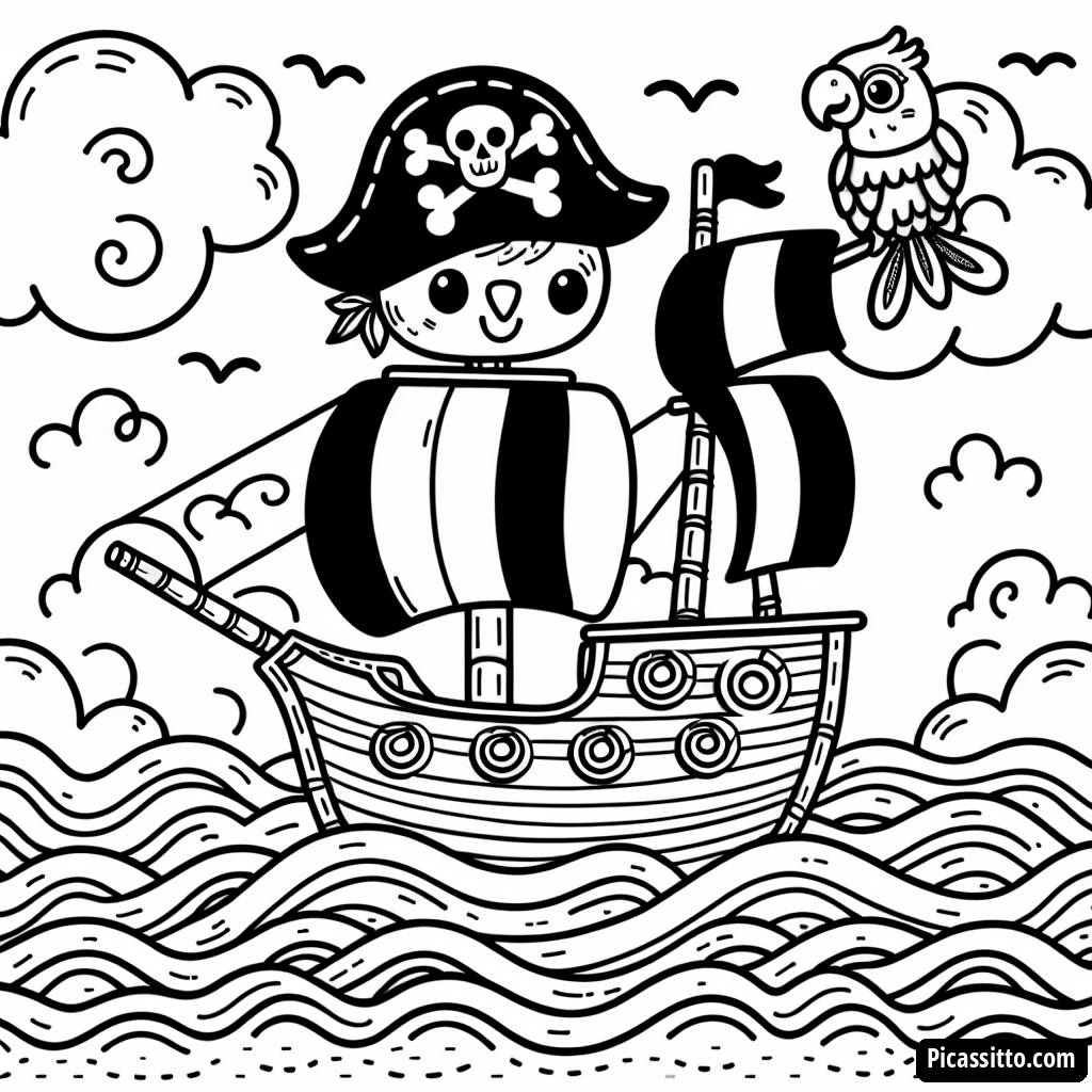 Fröhliche Piratenschiff Ausmalbild