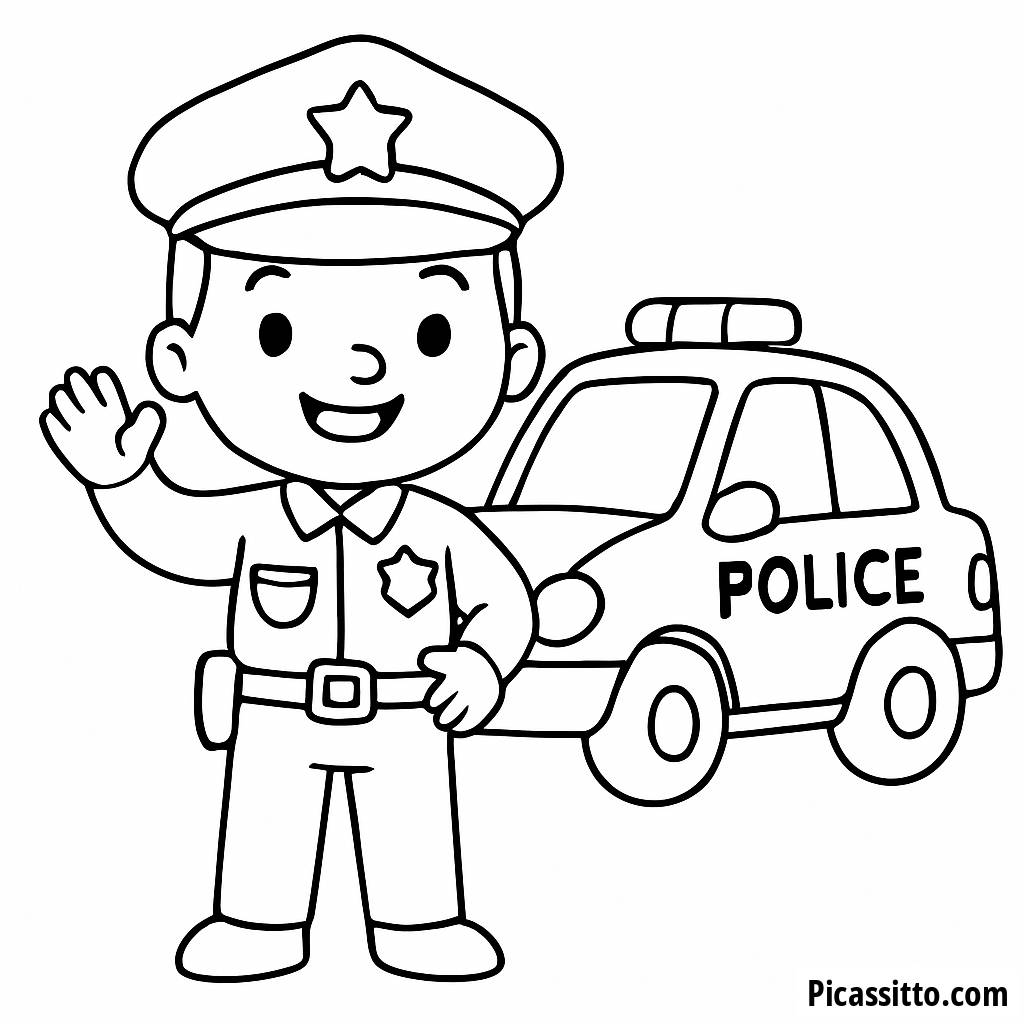 Página para Colorir de um Policial Alegre