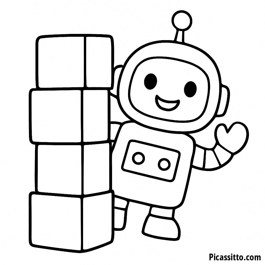 Página para Colorear del Robot Alegre y Bloques Coloridos