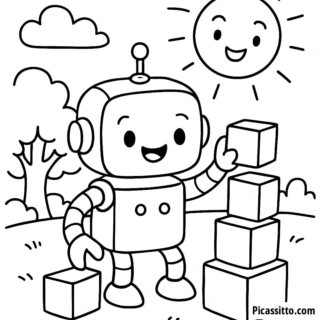 Cheerful Robot Coloring Page